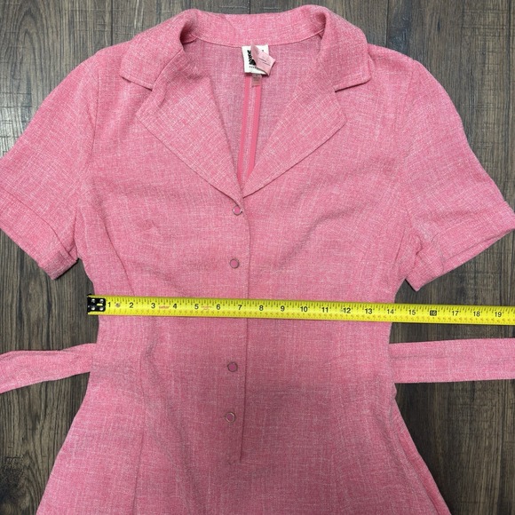 Anne Klein Pink Belted Midi Dress Button Front Short Sleeve Vintage Size 4 - Picture 10 of 15
